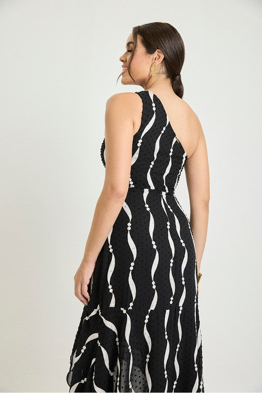 Vestido Plano Longo Ombro So Com Babados