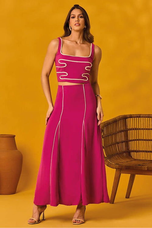 Carregar imagem 1 na visualização da galeria. Conjunto Blusa Com Vies Aplicados E Saia Cropped