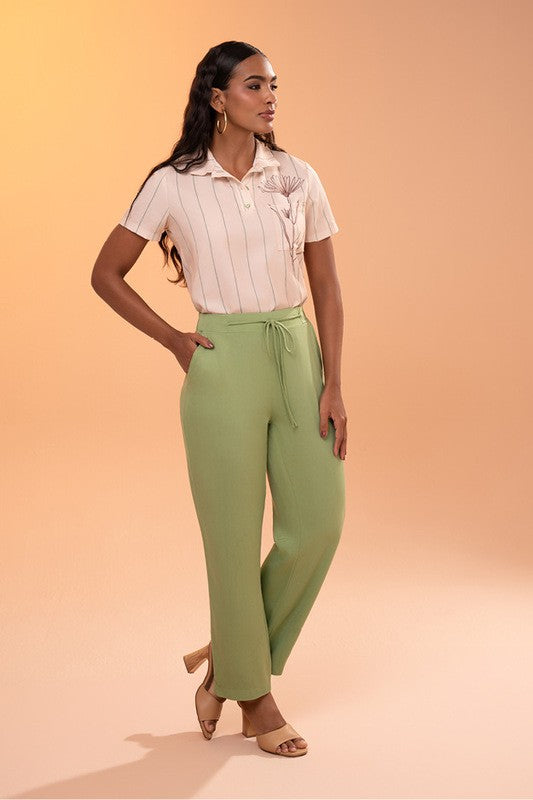 Conjunto De Blusa Com Gola E Calca