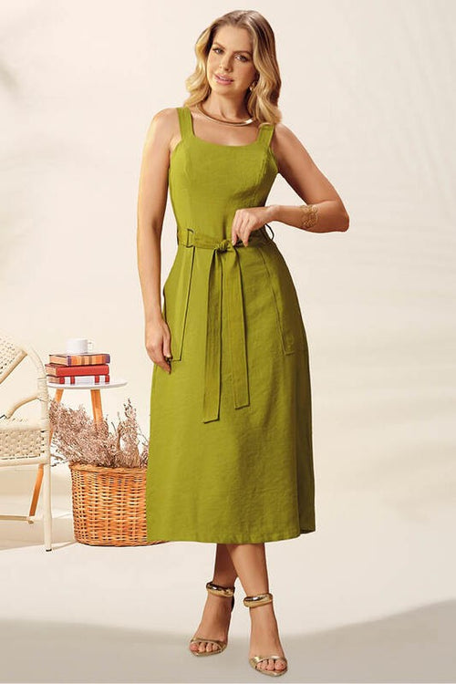Carregar imagem 1 na visualização da galeria. Vestido Midi Com Cinto Faixa