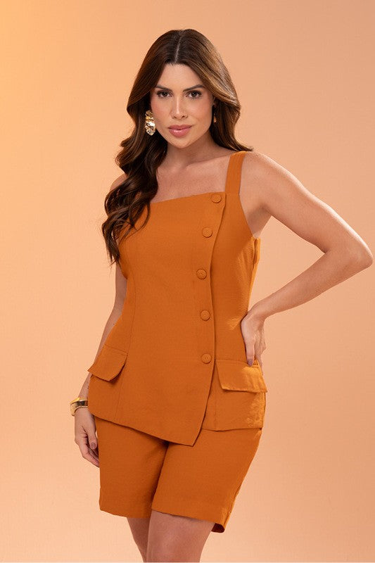 Conjunto Blusa Assimetrica E Short Intermediario