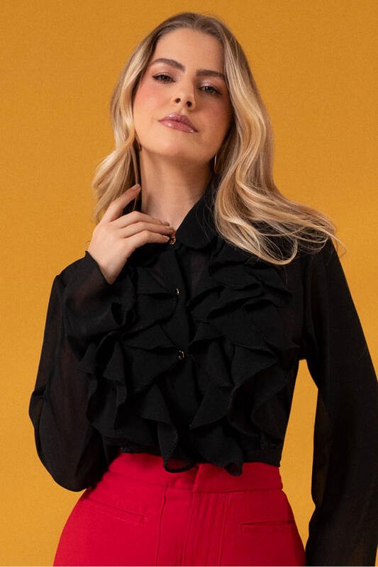 Blusa Camisa Babado Frente