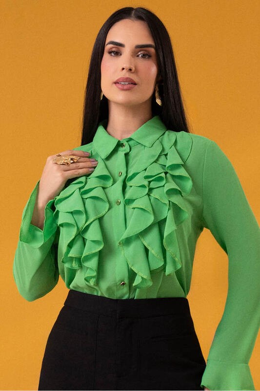 Blusa Camisa Babado Frente