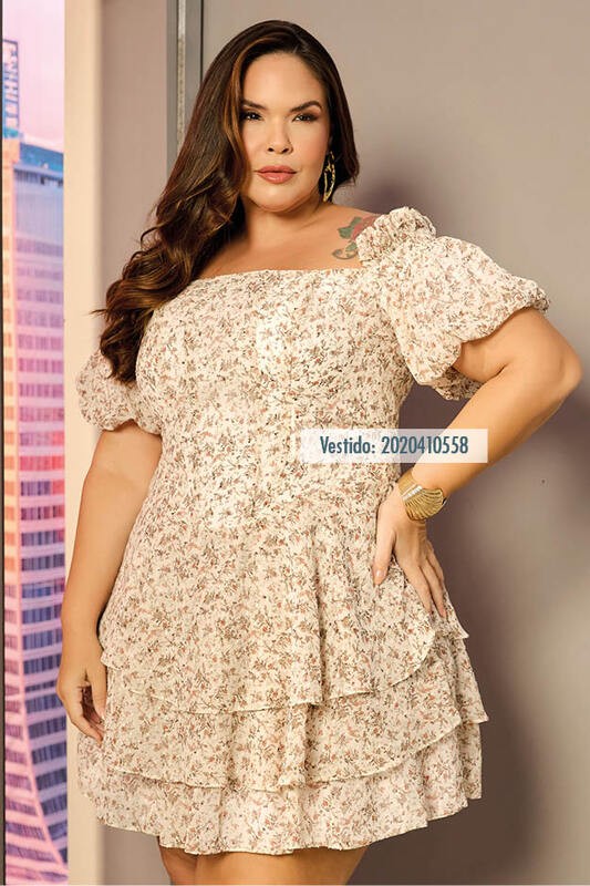 Vestido Curto Com Manga Balone E Babados