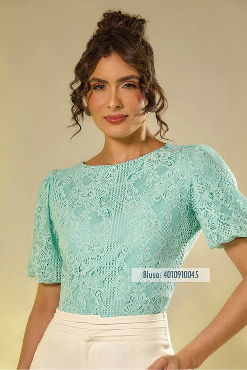 Carregar imagem 1 na visualização da galeria. Blusa De Renda Com Mangas Balone